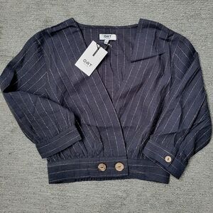 Oat New York Striped Cropped Button Wrap Top